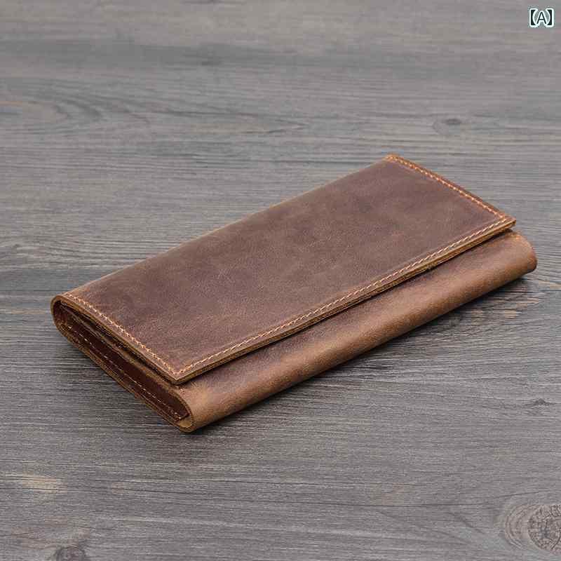 マネー　クリップ　財布 レトロ ホース レザー ロング メンズ スマートフォン 財布の第一層 牛革 パスポート バッグ
