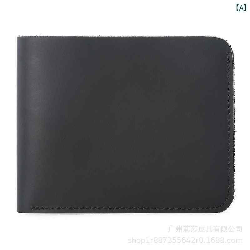 マネー　クリップ　財布 財布 メンズ ショート ホース レザー 縦型 ウォレット レトロ 革 カードホルダー第一層 牛革