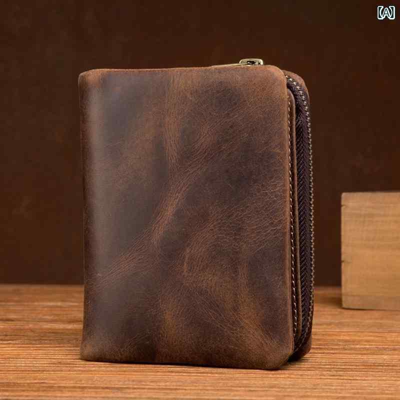 マネー　クリップ　財布 スロータイムな ホース レザー 財布 レトロ 垂直 ジッパー ヘッド 層 牛革 シンプル 古風 メンズ