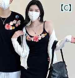 カップル　ユニセックス　ウェア な カップルの 服装 2024夏の ホット ガールの 立体 花柄 スリング ウエスト ドレス ワン スカート