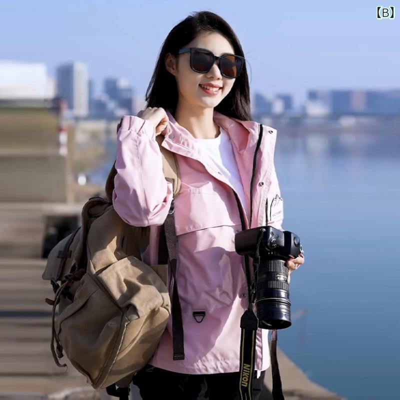 カップル　ユニセックス　ウェア メンズ レディースの ジャケット 2025 春秋 屋外 防水 フード付き カジュアル ファッション