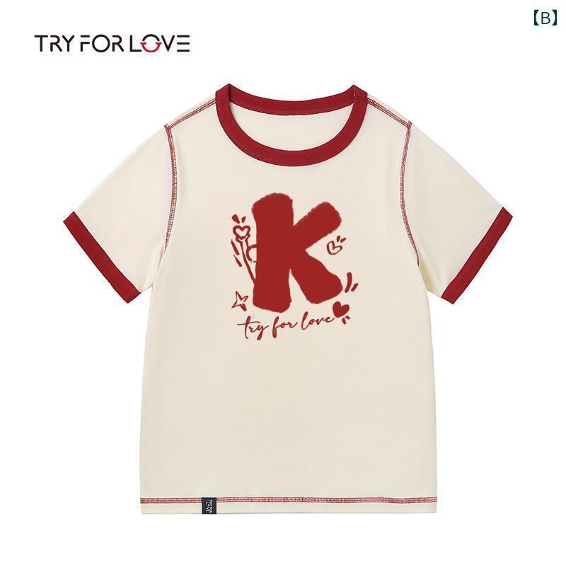 カップル　ユニセックス　ウェア Tryforlove カップルの 夏の カラーマッチング プリント 半袖 Tシャツ メンズ レディース 20251 長袖と 1短 袖