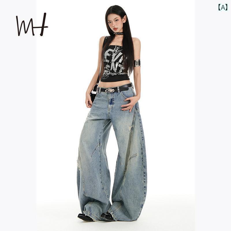 デニム　ジーンズ　レディース アメリカン ダメージ 加工 破れた シミター ジーンズ レディース 2025 ..