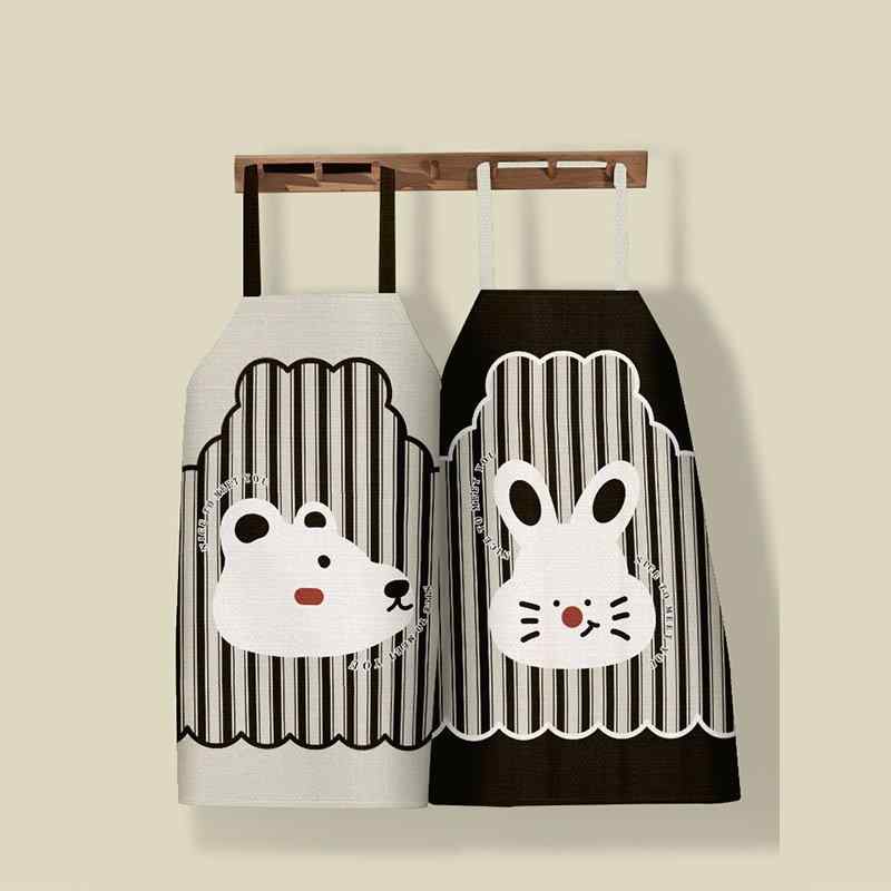 エプロン レディース かわいい 料理用 キッチン 事務用 ノースリーブ 厚手 防水 撥水 汚れ防止 擦れる手ふき付き 韓国風 キャラクター うさぎ柄 おしゃれ 部屋着 作業用 カフェ 家事 調理 烘焙 雑貨 汚れに強い 丈夫 動きやすい シンプル ゆった