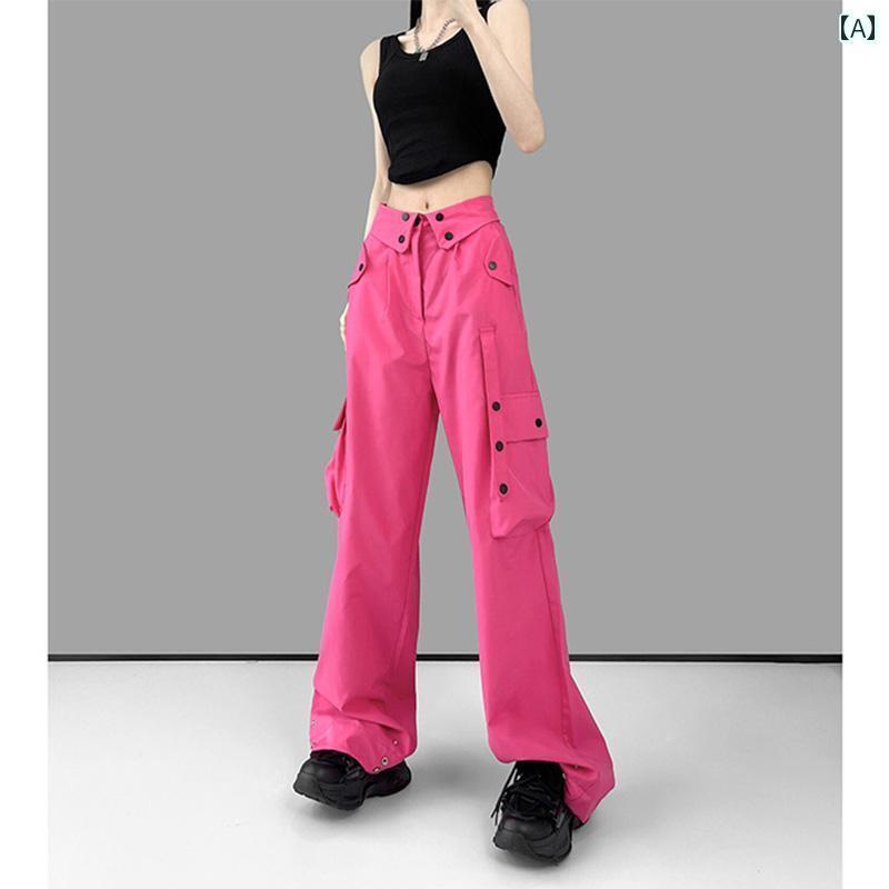 ワイド　レッグ　パンツ　レディース ローズレッドの アメリカン ワークパンツ ゆったり BF スタイル ..