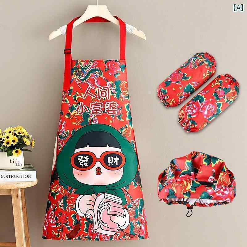 エプロン おしゃれ ママ チャイナ風 北東の 大きい 花の エプロン コート キッチン 家庭用 長袖 防水 耐油性 作業着 ケータリングな ファッション 女性