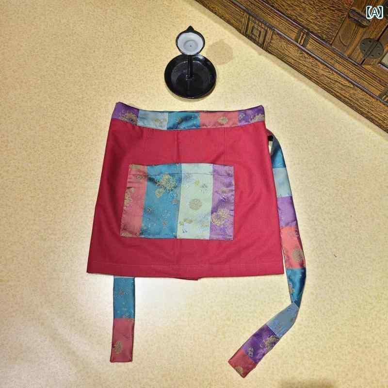 エプロン　おしゃれ　ママ かわいい 韓国 家庭 キッチンの 個性的な ファッション カラーの ストライプ 刺繍の レストランの ウェイターの サテンの エプロン 22005