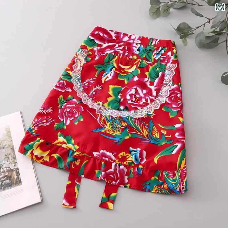 エプロン　おしゃれ　ママ 北東大 花 半 丈 二 重 綿布 エプロン キッチン 家庭用 夏 薄手 レストラン バーベキュー 屋台 ウエスト 女性