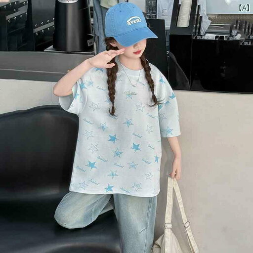 デニム ワンピース レディース 女の子 夏の 韓国 カジュアル プリント 半袖 Tシャツ スーツ 2025 新型 薄手 シミター ジーンズ デニム ワンピース レディース 女の子 夏の 韓国 カジュアル プリント 半袖 Tシャツ スーツ 2025 新型 薄手 シミター ジーンズ
