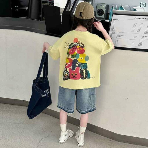 デニム ワンピース レディース 女の子 夏 Tシャツ おしゃれ スーツ 2025 新型 子供 半袖 中学生 デニムショートパンツ ツーピース デニム ワンピース レディース 女の子 夏 Tシャツ おしゃれ スーツ 2025 新型 子供 半袖 中学生 デニムショートパンツ ツーピース