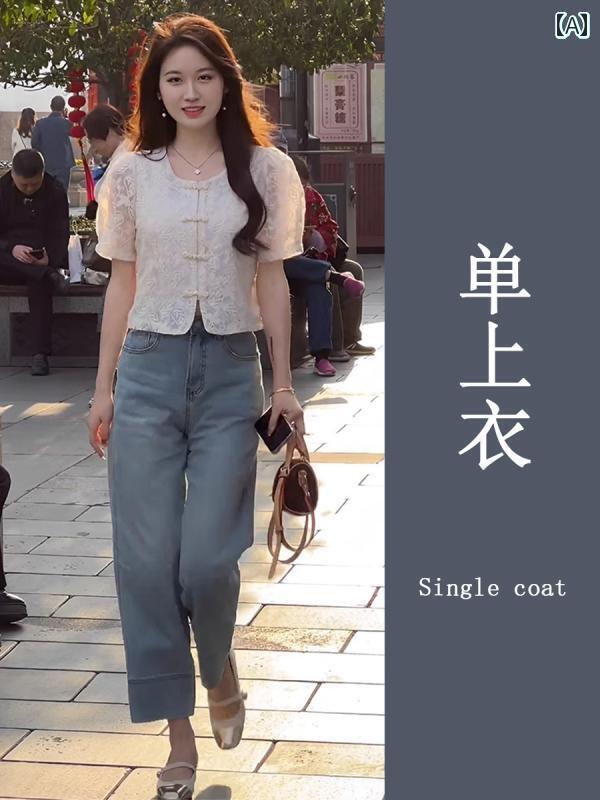 デニム　ワンピース　レディース 年齢を 感じさせにくい 夏 スーツ 一式：の ボタン 付き トップス 渋くて 大人っぽい ツーピース