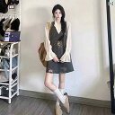 デニム ドレス レディース 韓国 衣装 レディース 重厚な 刺繍の Vネック ベスト デニム ドレス 白 シャツ ツーピース 夏 セット