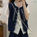デニム ドレス レディース 小柄な 人の 塩辛い 夏服の フル セット 森林 風の レトロで 年齢を 減らす レイ ヤード デニムベスト スーツ