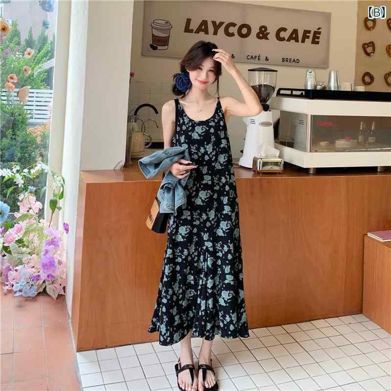 デニム　スカート　レディース フランスの 花柄 サスペンダー ドレス 2 点 セット レディース 2024 夏 スタイル な デニムベストを 着用 する 完全な