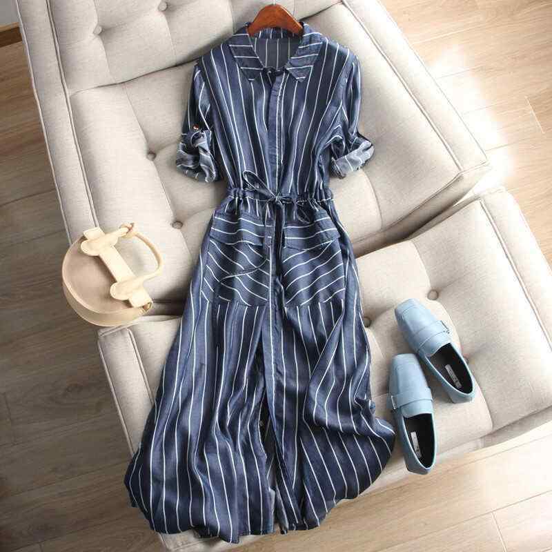 デニム　スカート　レディース 大きいサイズレディース 夏 ストライプ ゴム 腹 カバー デニムワンピー..