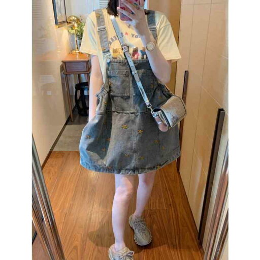 デニム スカート レディース 張 静 志 刺繍 スター デニムオーバーオール スカート デニム スカート レディース 張 静 志 刺繍 スター デニムオーバーオール スカート