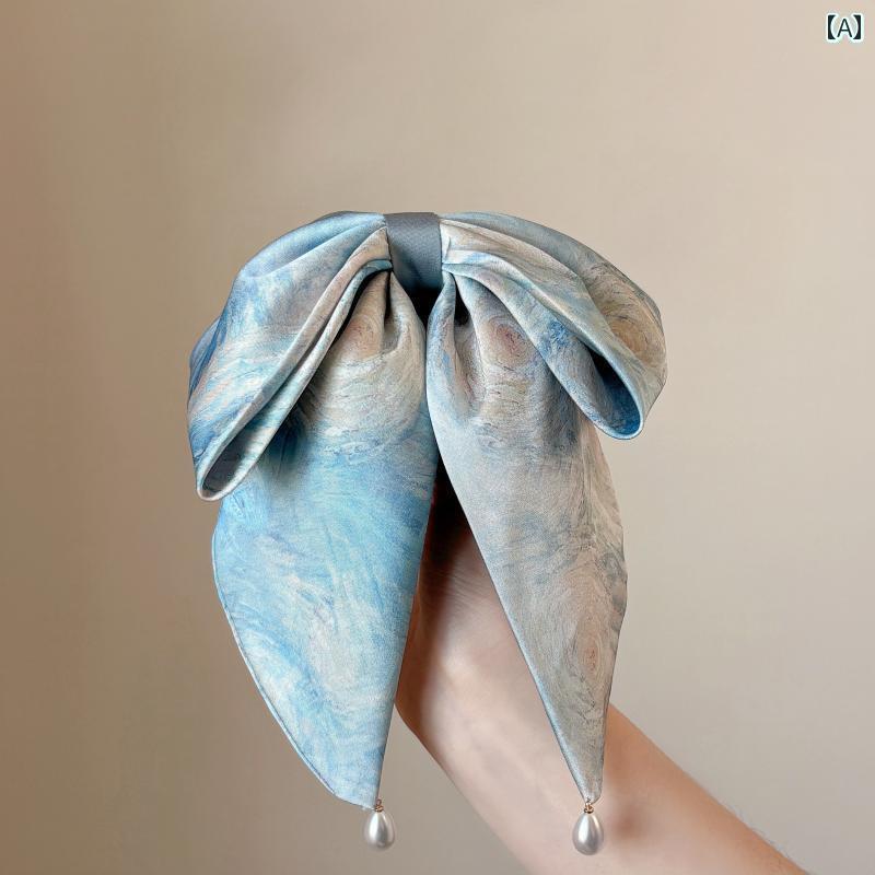 アクセサリー　ピン　ヘア チャイナ風 油絵の 星空の 絞り 染めの 弓の 高さ ポニーテール クリップ 高級 吊り ビーズ リボンの 頭の 後ろの ヘア ピン