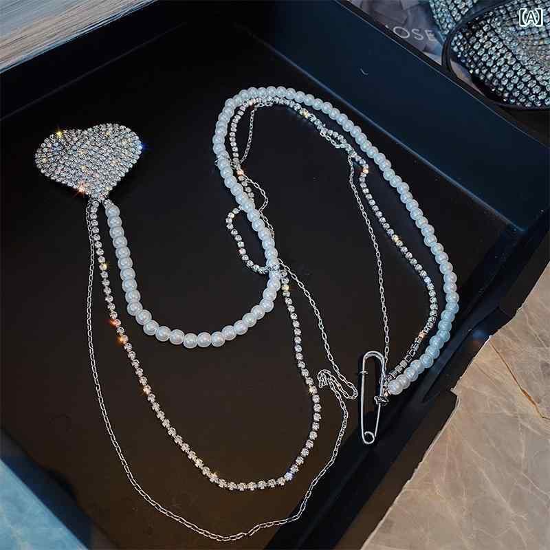 アクセサリー　タッセル　ピン ヒップ ホップ パンク ペンダント ピン パール チェーン ブローチ 男女..