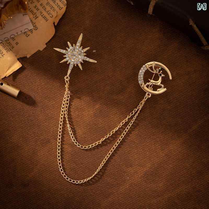 アクセサリー　タッセル　ピン と アメリカ ブローチ メンズ カラー チェーン バッジ レトロ タッセル バックル 星と 月 動物 ピン