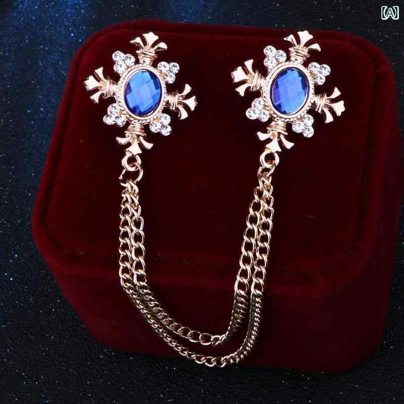 アクセサリー　タッセル　ピン と アメリカ レトロ 襟 チェーン クロス メンズ ブローチ タッセル ボタン 英国 シャツ 襟ピン ファッション アクセサリー