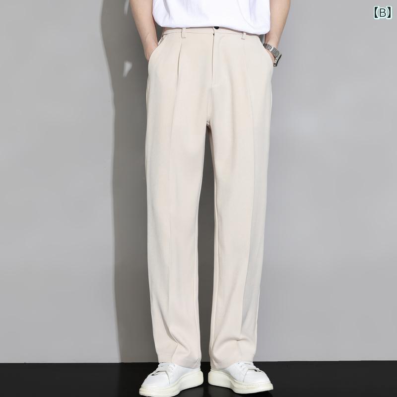 メンズ　ズボン　夏用 ロモン 冷感 パンツ メンズ 夏 薄手 ワイド レッグ ストレート ゆったり カジュアル ドレープ スーツ