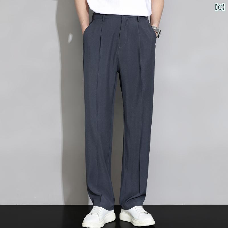 メンズ　ズボン　夏用 ロモン 冷感 パンツ メンズ 夏 薄手 ワイド レッグ ストレート ゆったり カジュアル ドレープ スーツ