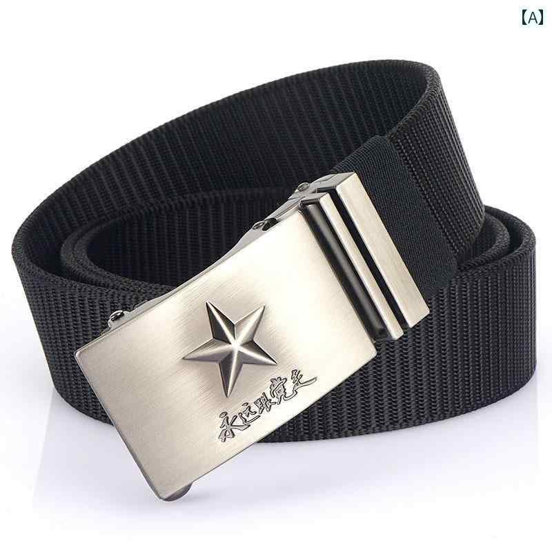 メンズ　ベルト　バックル メンズ 自動 バックル ナイロン ベルト 五芒星 軍事 訓練 グリーン キャンバ..