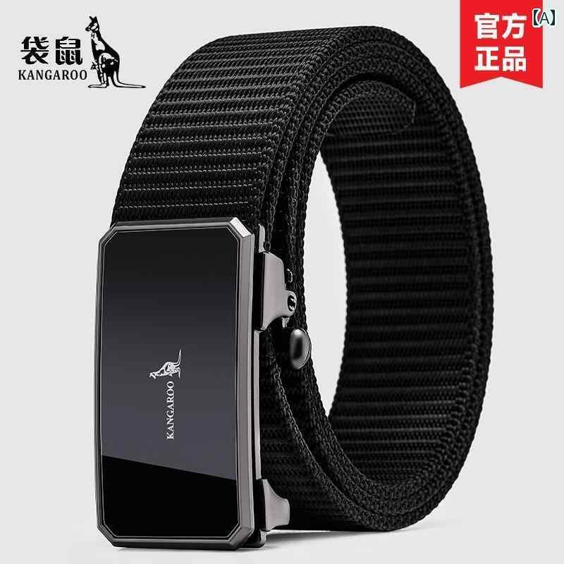 メンズ　ベルト　バックル カンガルー ベルト 歯なし 穴なし 自動 バックル メタルヘッド ナイロン キ..