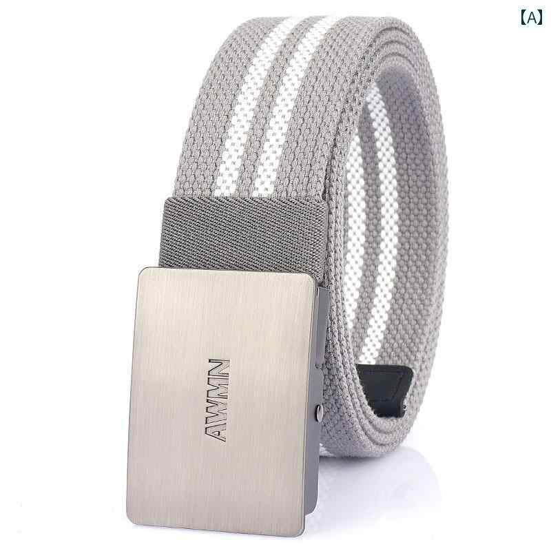 メンズ　ベルト　バックル メンズ ミリタリースタイル プッシュ 式 スムース バックル キャンバス ジー..