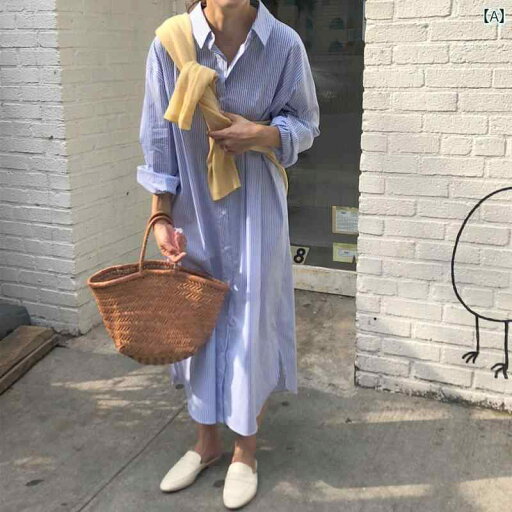 シャツ ワンピース レディース 春の 婦人 服の 新作、 新鮮で 万能な カジュアル ルーズ シャツ、 シックな ミディアム 丈の スプリット ストライプシャツ ドレス シャツ ワンピース レディース 春の 婦人 服の 新作、 新鮮で 万能な カジュアル ルーズ シャツ、 シックな ミディアム 丈の スプリット ストライプシャツ ドレス
