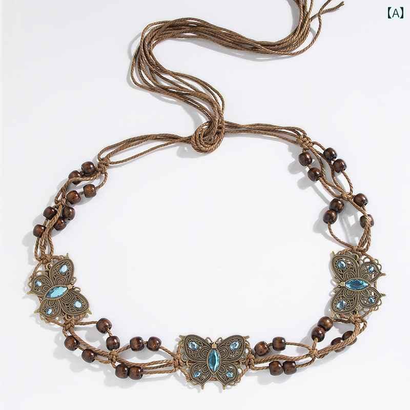 レディース　ベルト　チェーン ボヘミアン エスニック ベルト 女性 2024 装飾 ドレス ウエスト チェーン ロープ アクセサリー ウェイス..