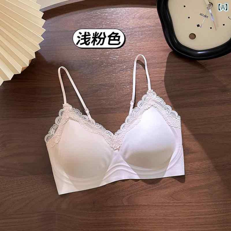 下着　レース　レディース U ホーム フラット 快適 レース スパゲッティ ストラップ シームレス クールベスト 夏 サスペンダー ギャザー ブラ 下着 女性