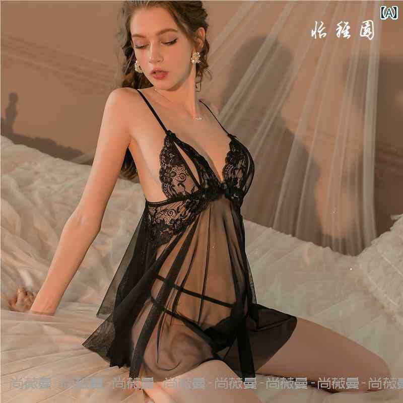 女性　下着　薄型 レディース 魅惑的 パジャマ ハイエンド 大きいサイズ レースの サスペンダー ナイト..