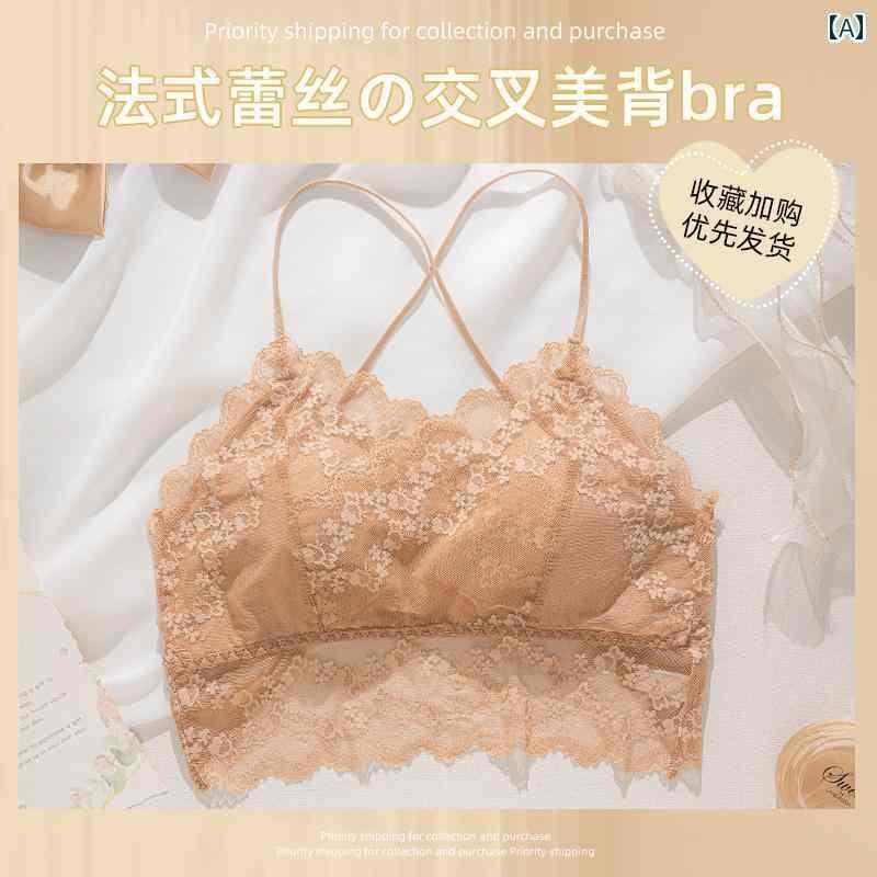 ランジェリー 下着 レース 軽い 酸素と クロスの 美しい バックブラ 胸 パッド 付き 小さい 胸を 大きく 見せる 露出 防止 レースの ラップ 夏用 バックレス チューブ トップ