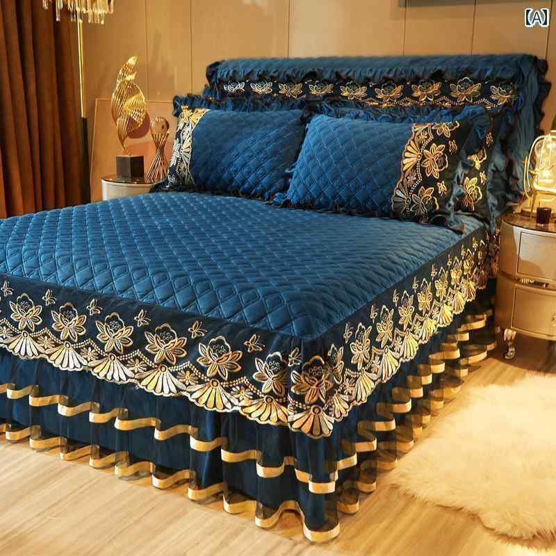 ベッド　カバー　 無地 キルティング レース クリスタル ベルベット ベッドスプレッド ベッド スカート 滑り止め シモンズベッド カバー ヘッド ダストカバー