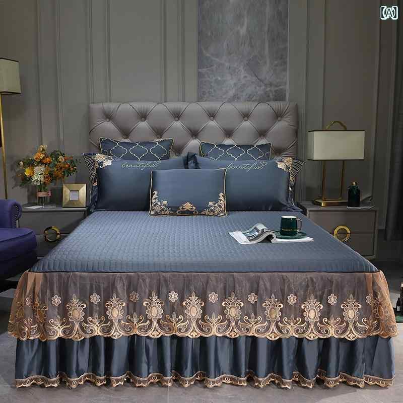 ベッド カバー 2025年 高級 ベッド スカート ワンピース レース エプロン 風 シーツ 滑り止め ベッドスプレッド 付き