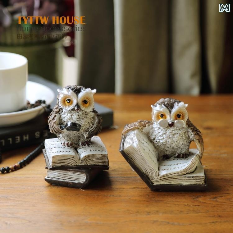 飾り　　歴史 アメリカン レトロ 樹脂製 フクロウ 読書 本 飾り リビング ルーム ポーチ 書斎 ホーム 家具 ソフト 装飾(3)