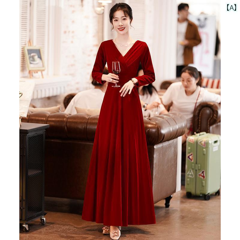 赤いドレス　レディース トースト ドレス 花嫁 婚約 ウェディングドレス レッド Vネック 2025 スタイル..