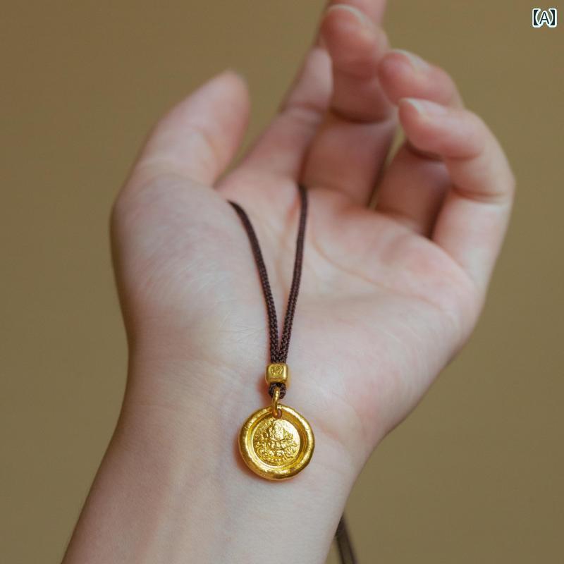 ペンダント ネックレス アクセサリー 刻印入り イエローの 富の 神 ペンダント ネックレス。 女性用。 ..