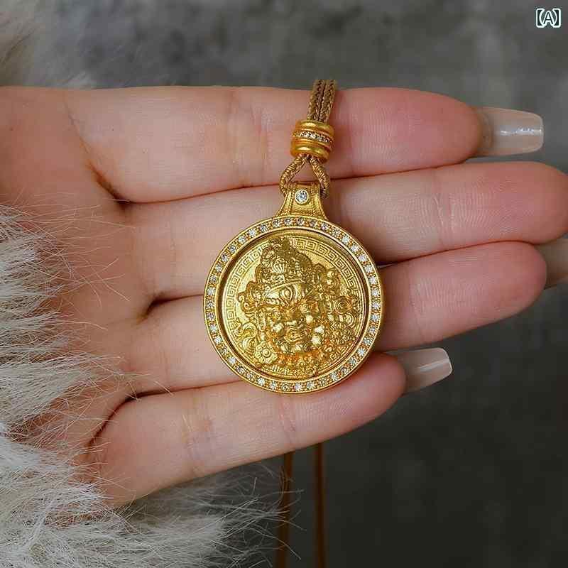 ペンダント ネックレス アクセサリー 回転 可能 ゴールドショップの 同じ 黄色の 富の 神の ネックレス..