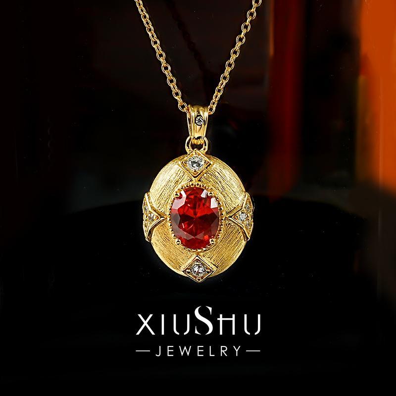 ペンダント ネックレス アクセサリー レトロ ブラッシュ 人工 ピジョンブラッドルビー ピジョン エッグ..