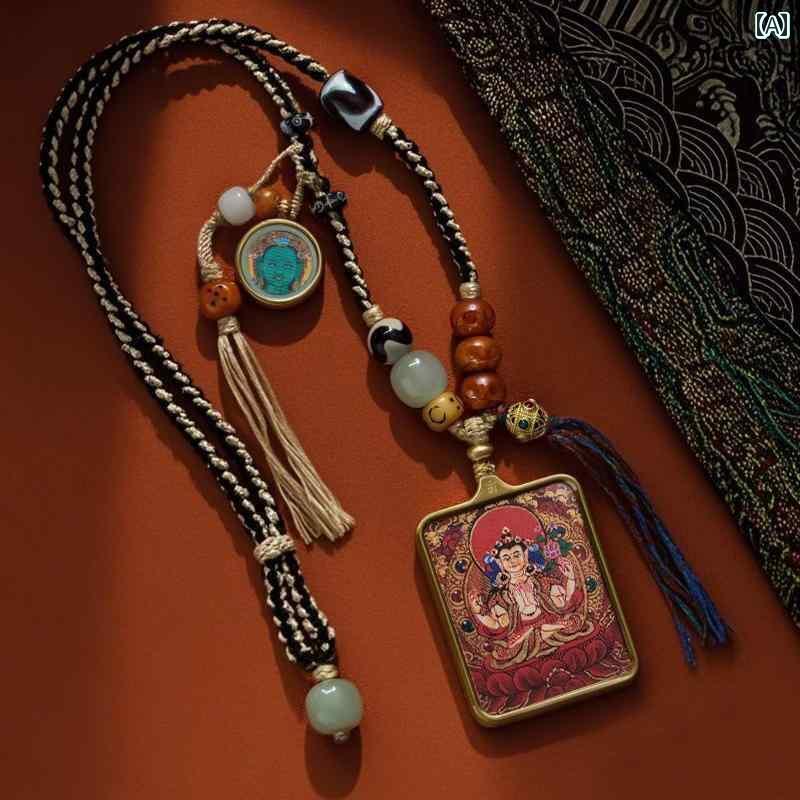 ペンダント ネックレス アクセサリー 2025年 蛇 年 高級 手 描き タンカ ペンダント 文殊菩薩 チベット 干支 十二支 守護 ネックレス 男女兼用(4)