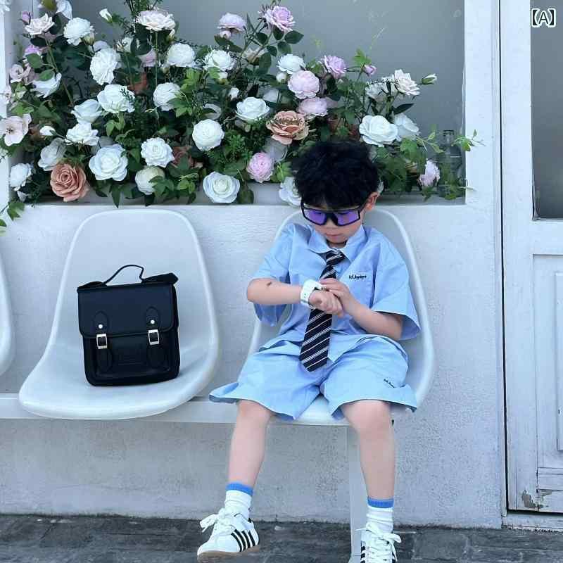 子供服　カジュアル　かわいい 【 keykey】 子供 スーツ 男の子 ファッション 無地 半袖 コットン シャ..