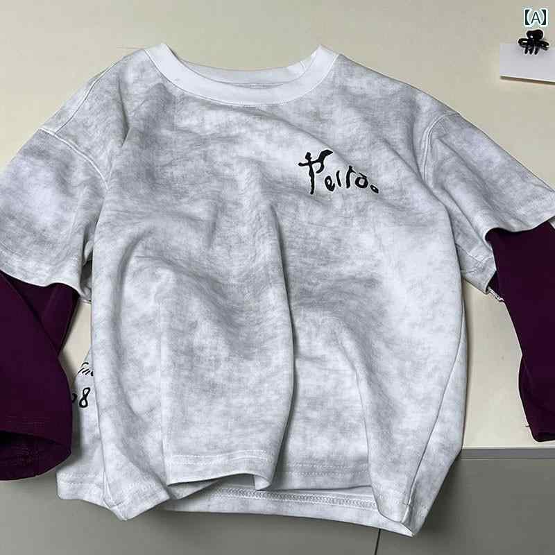 子供服　カジュアル　かわいい 男の子 Tシャツ 長袖 フェイク ツーピース 子供用 夏 半袖 2025 綿 ロー..