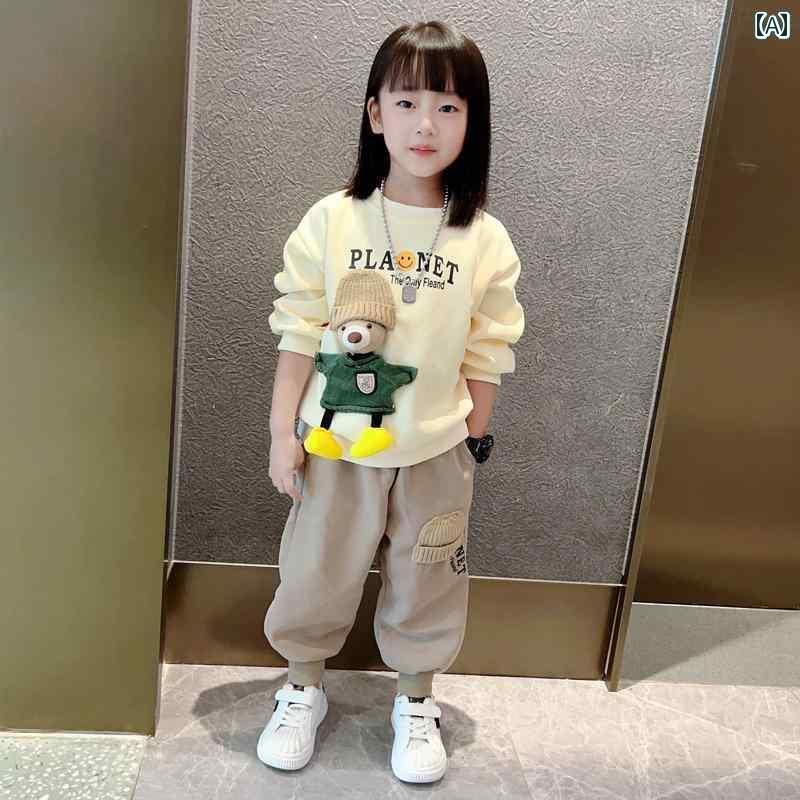 子供服　カジュアル　かわいい 韓国 Binhexx 女の子 立体 クマ セーター スーツ 春秋 2025な 子供用 春 スタイル