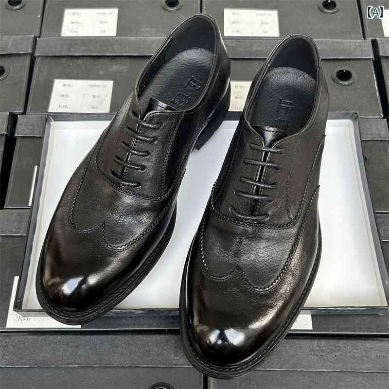 ビジネス 革靴 シューズメンズ ソフト ソール 表面 ブローグ レザーシューズ メンズフォーマル ビジネ..