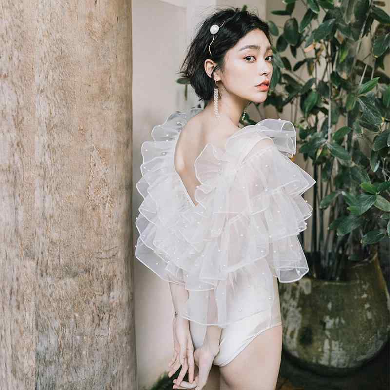 ビキニ　水着　レディース 少女と 猫 W 小粒 パール フェアリー スタイル お腹 カバー スリミング ワン..