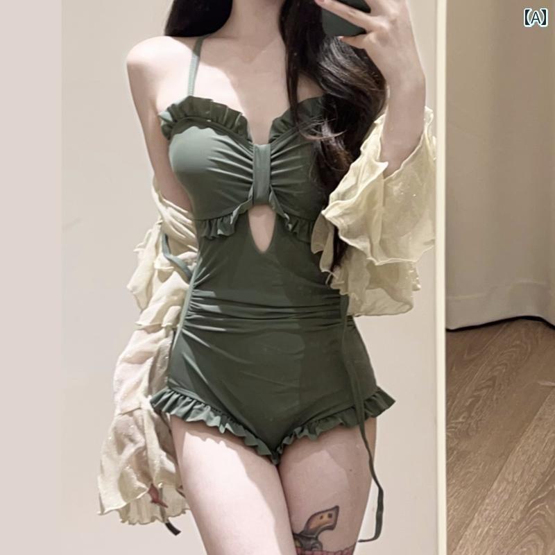 ビキニ　水着　レディース 石 Keer 2025 アボカド グリーン 肉を 覆い 痩せる 保守的な ワンピース 水..