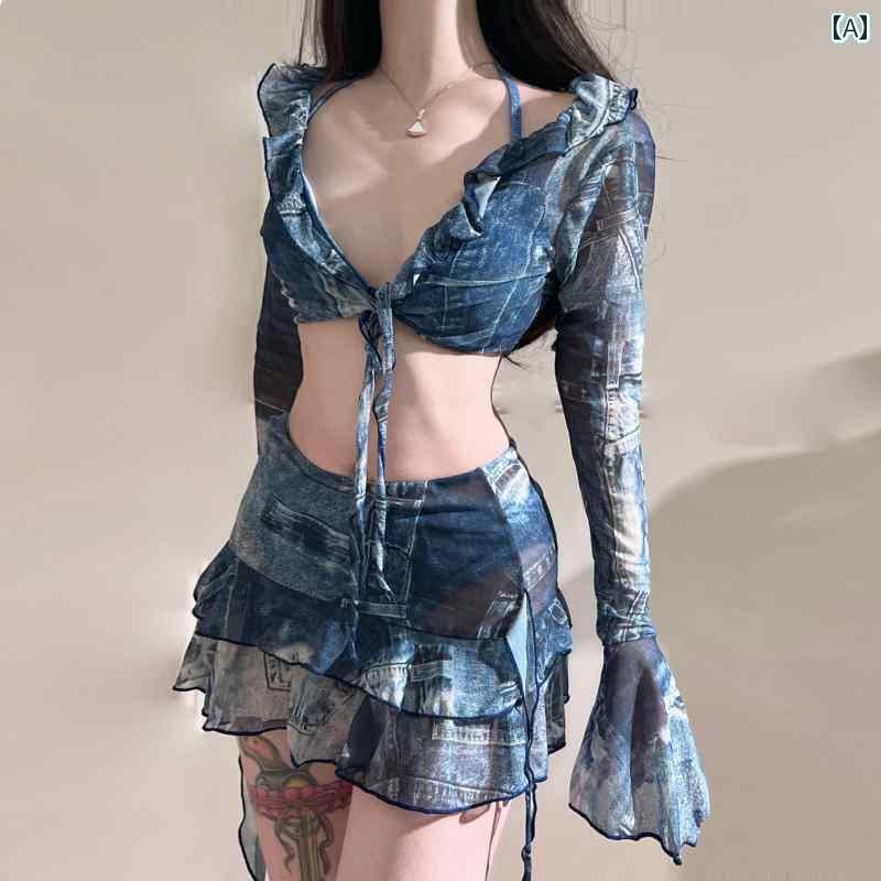 ビキニ　水着　レディース Shiker 2025 プリント ビキニ トップ ハイウエスト お腹 カバー スカート スタイル スリミング &ampamp 体型カバー 4 ピース スプリット 水着 レディース