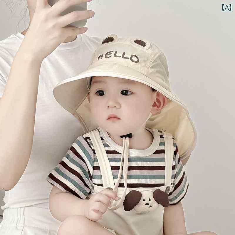 赤ちゃん 帽子 ベビー 子供用 帽子 春夏 薄手 速乾 つば 広 ショール ハット 男の子 女の子 ベビー 日焼け防止 ネック フィッシャーマン